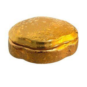 MCM Kingwood Ceramics Trinket Box 22K Weeping Gold Regency Vanity Dish VTG USA